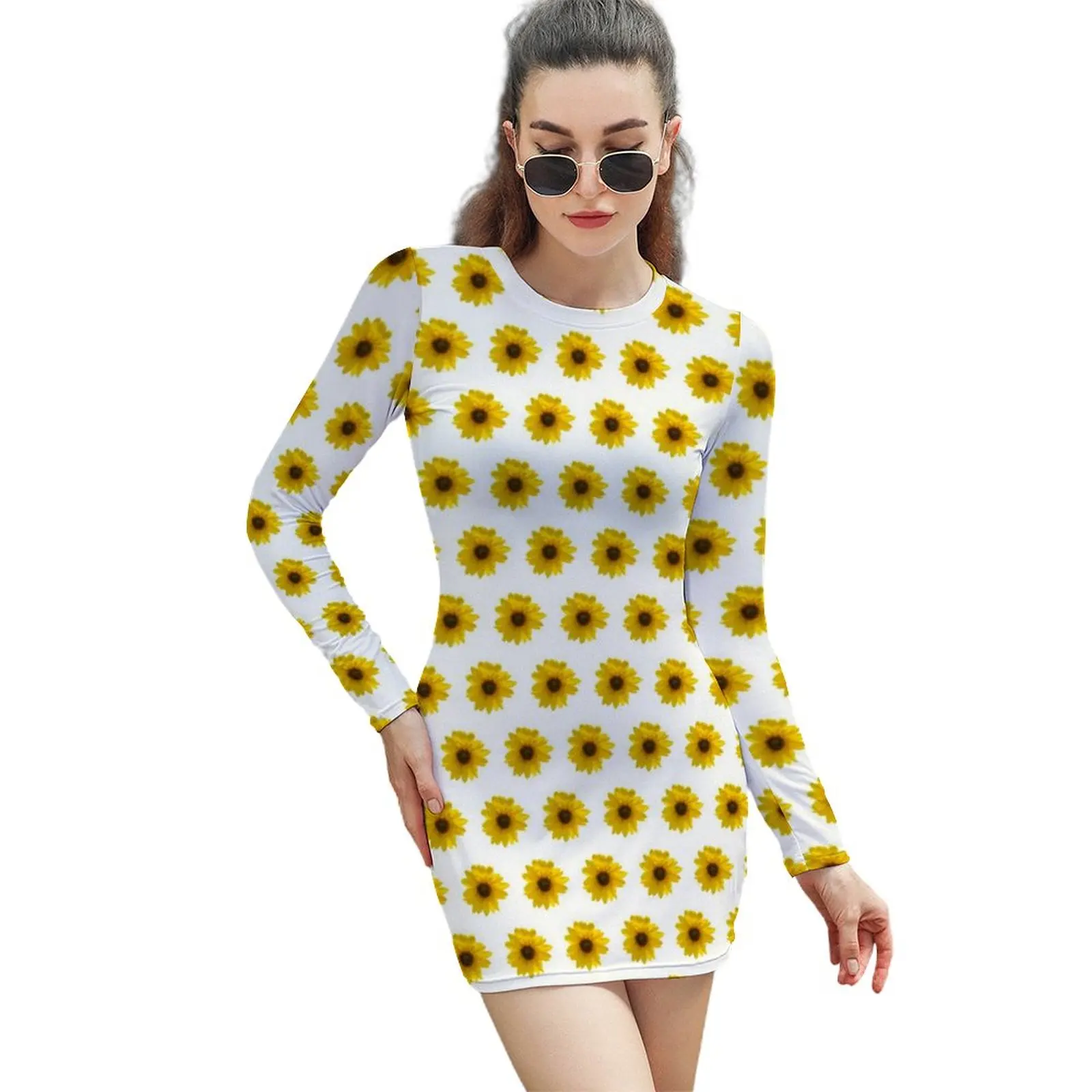 

Сарафан с принтом подсолнухов, платье с длинным рукавом, сарафан, минималистский уличный стиль, облегающее платье в уличном стиле, платье бо...