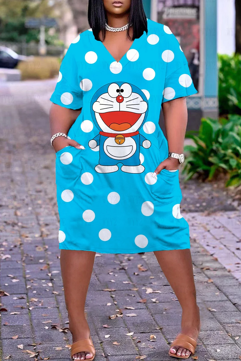 

Loose 2000s Clothes Y2k Dress V-neck Pocket Vintage Comfort New in Dresses for Women 2023 Chic and Elegant Woman Dress Summer