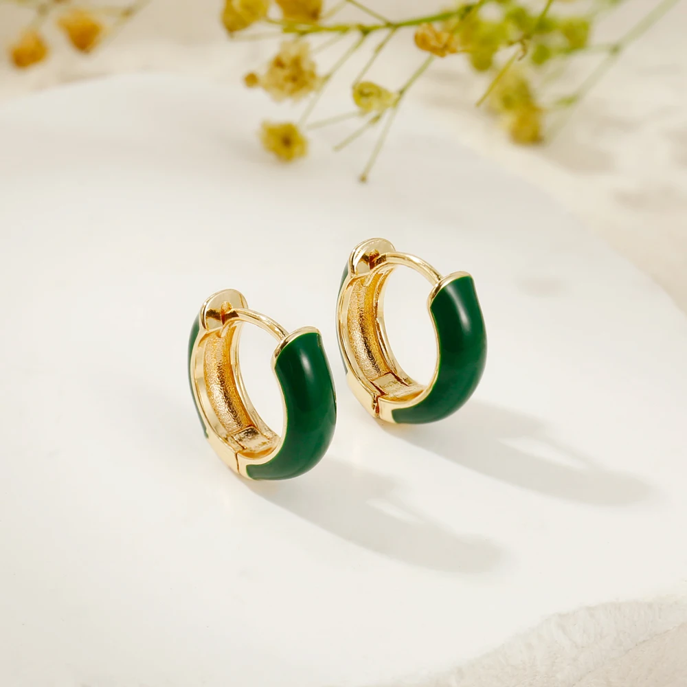 Badu трендовые маленькие зеленые эмалированные круглые серьги-кольца Huggie