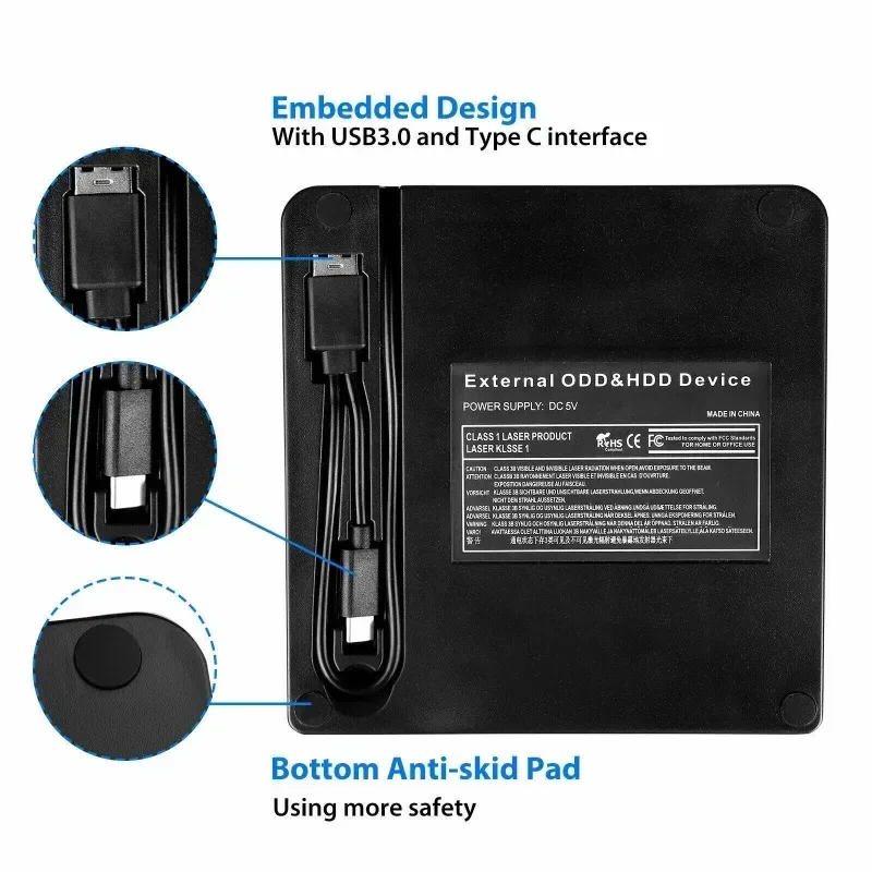 USB 3.0 Type C Портативный DVD CD +/-RW Внешняя записывающая машина Оптический привод