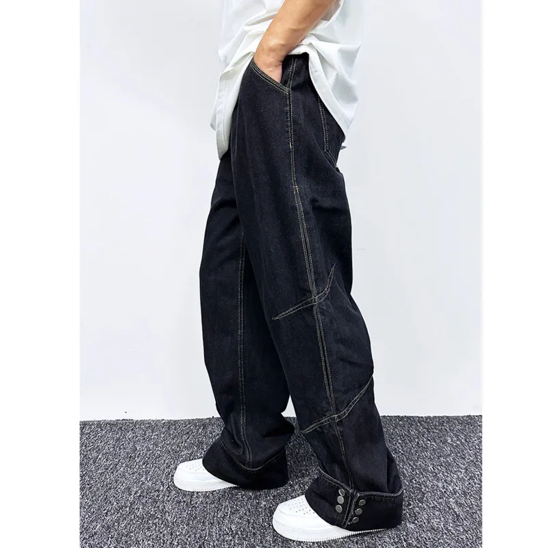 Новые модные мужские джинсы PFNW корейские свободные прямые штаны брюки с боковым