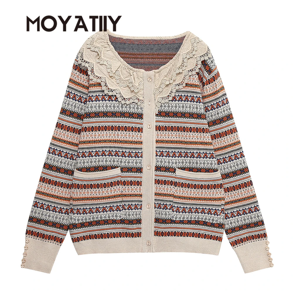 

MOYATIIY Women New Year Cardigan Fashion Winter Warm Kint Sweaters Ruffled Wave Sweet Girl Cardigans Outwear