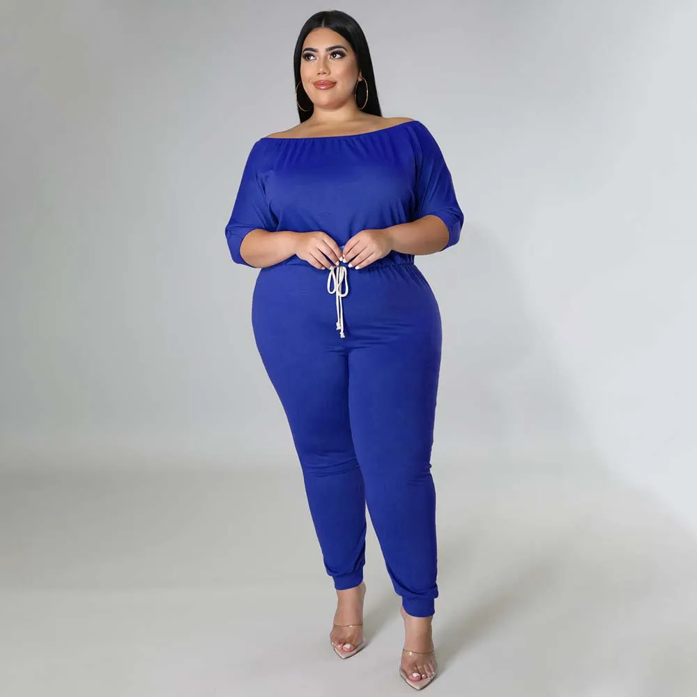 

Jumpsuit Plus Size Women's Drawstring High Waist Slim One-piece Solid Color Sports Trousers Short-sleeved Jumpsuit 2022 Summer