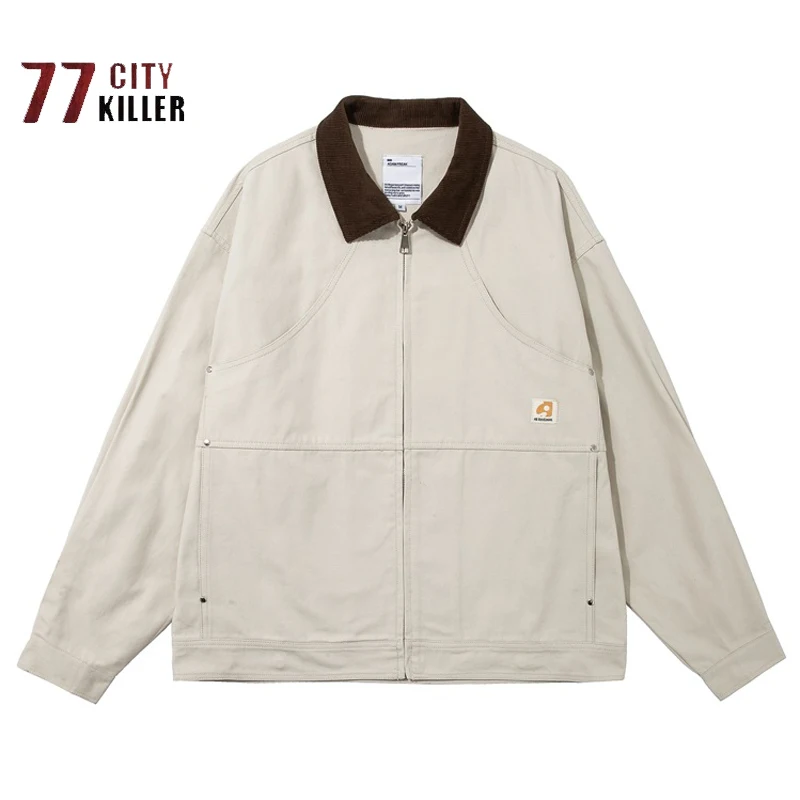 Мужская промытая куртка в американском ретро стиле однотонная Повседневная