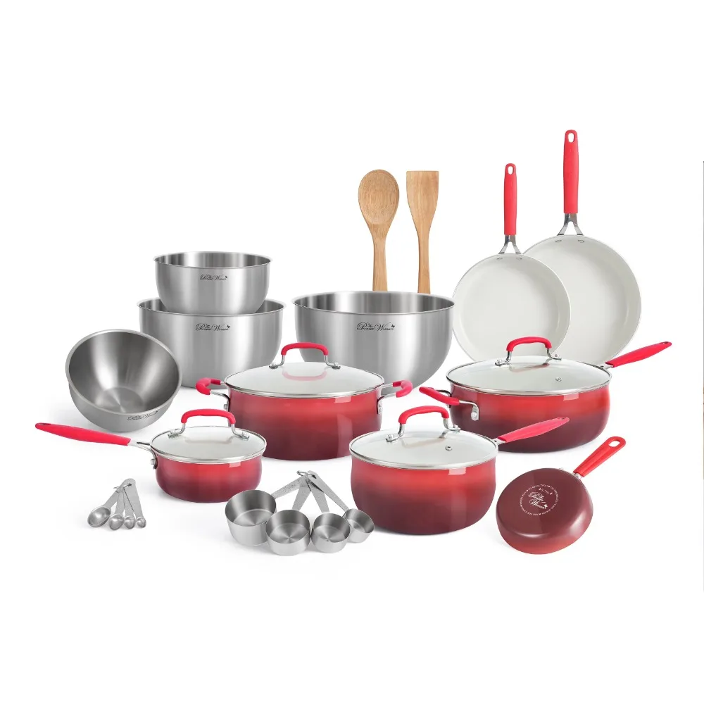 

Cer 25 шт. набор Cw красная ПОСУДА антипригарная кухонная кастрюля кухонные кастрюли и сковородки