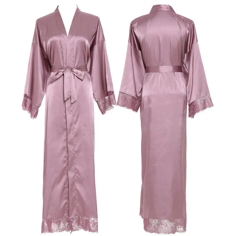 YUXINBRIDAL 2019 New Silk Satin Lace Robes  Bridesmaid Bride Robes Wedding Long Robe Bathrobe Womens Robe White