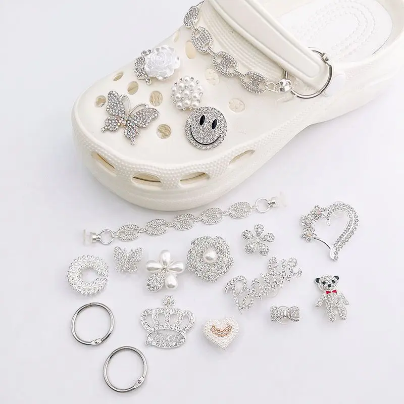 DIY Pearl Rhinestone Croc Charms Luxury Croc Decorations Sandals Shoes Accessory Set Metal Slippers Adornment Jeweled Charm Gift