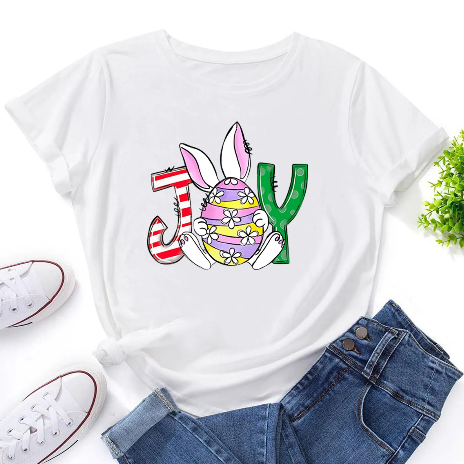 

Футболка женская оверсайз с пасхальным Кроликом, повседневный топ с коротким рукавом, свободная рубашка с круглым вырезом, одежда для женщи...