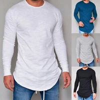 men autumn solid color o neck long sleeve cotton thin t shirt bottoming top casual daily oversize wear