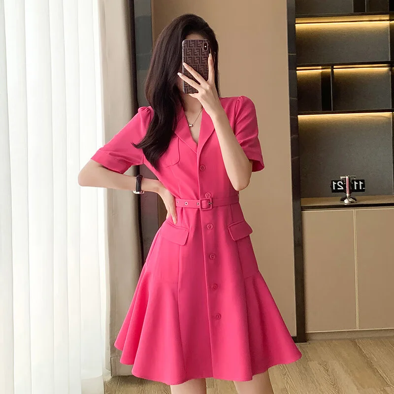 High end fashion women's 2023 summer new style celebrity temperament suit slim fitting dress 92637