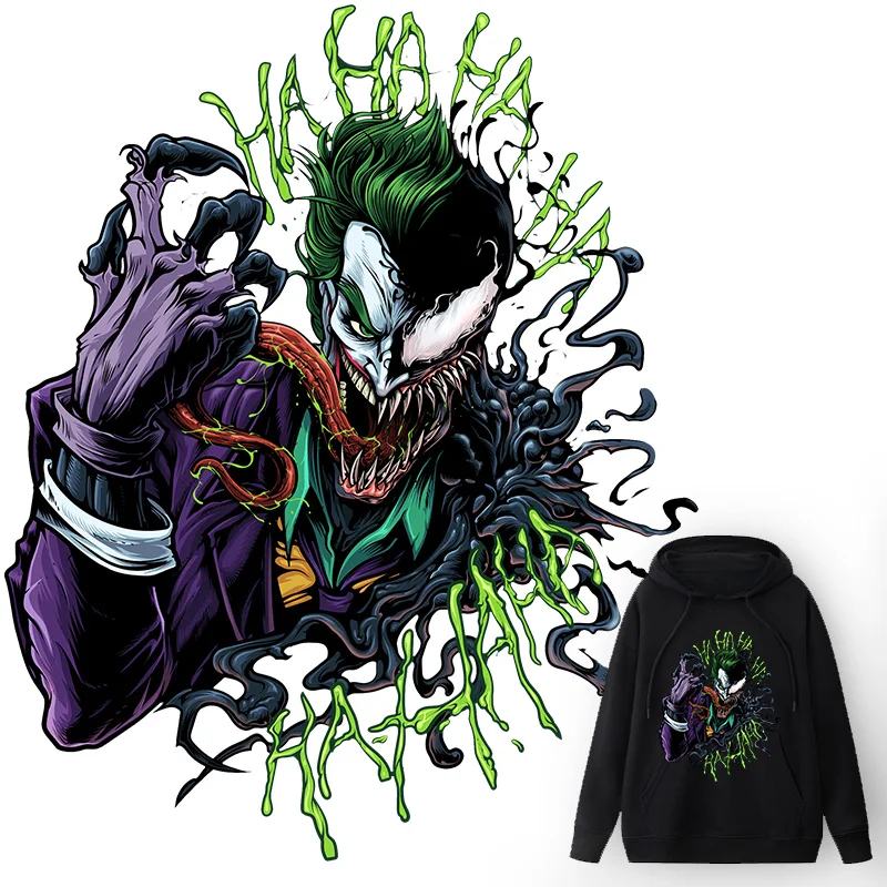 Venom Joker Large Patches Iron-On Transfers for Clothes Heat Transfer Vinyl Sticker for T-shirt Hoodie Cool Printed Washable DIY