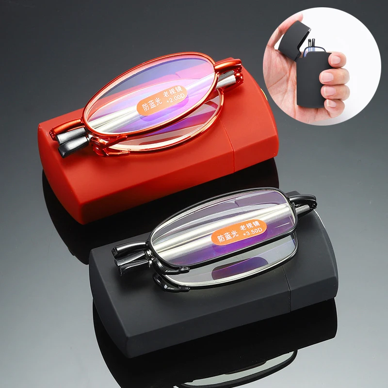 

Folding Reading Glasses With Box Men Women Portable Telescopic Rotation Presbyopia Eyeglasses Includes Glasses Case +1.0 To +4.0