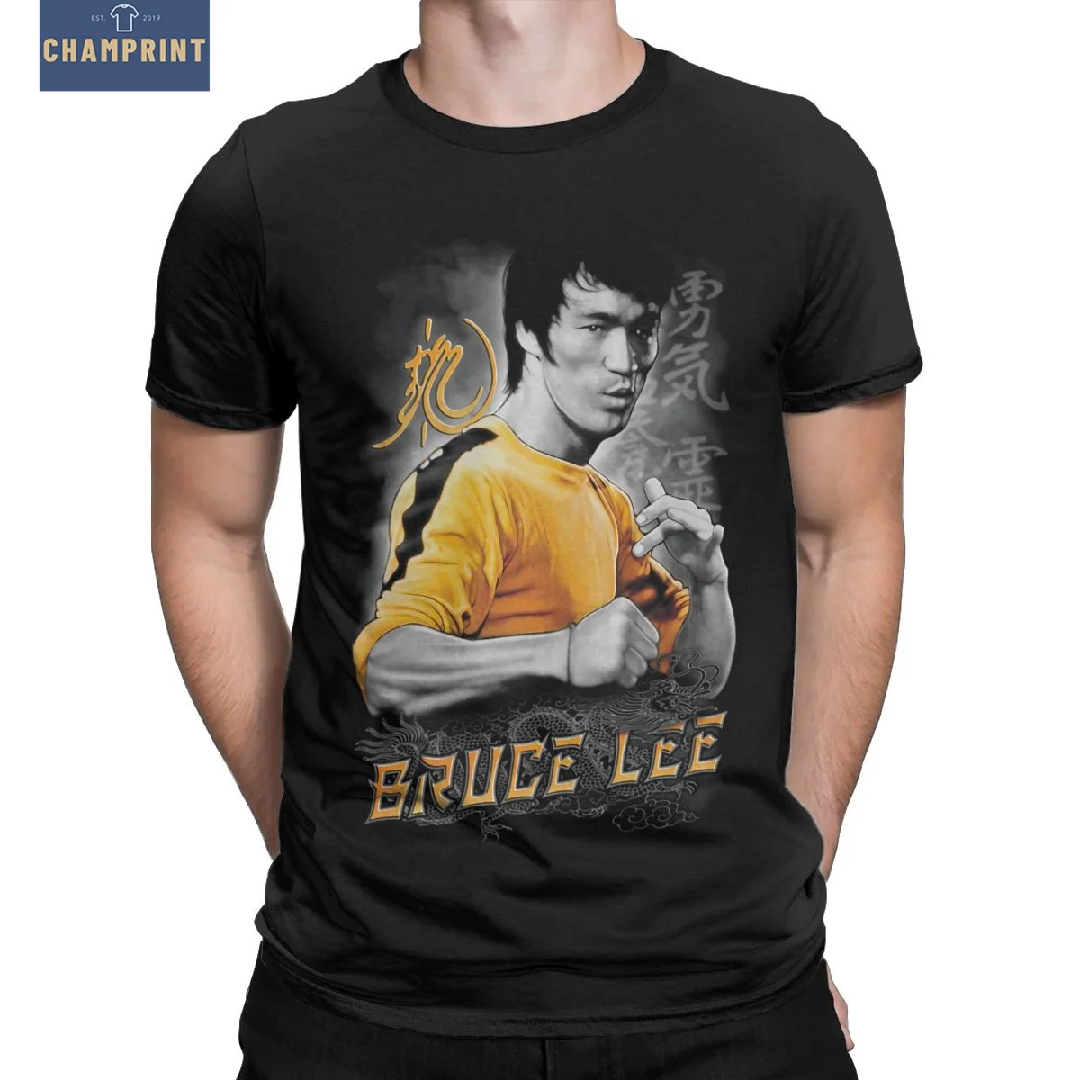 

Bruce Lee Yellow Dragon T-Shirts for Men Vintage 100% Cotton Tee Shirt Crew Neck Short Sleeve T Shirt Plus Size Tops