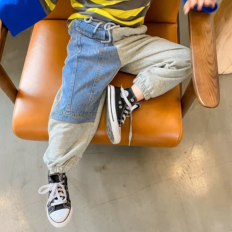 Boys Pants Fashion Jeans Patchwork Trend Sport Casual Pants Spring Autumn Teeage Children Sweatpants Baby Kids Trousers