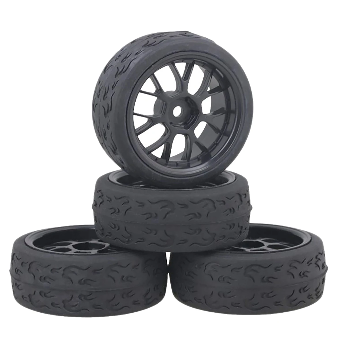 4PCS 12mm Hex 66mm RC Car Rubber Tires Wheel Rim for 1/10 Model Flat Running,Drifting,Big Foot Waiting for Tires A Black