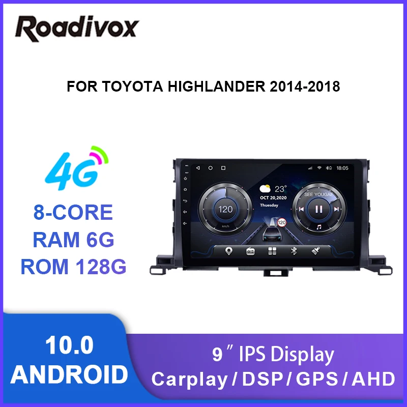 

9" android 10.0 car radio video gps navigation player for Toyota Highlander 2014-2018 multimedia autoradio stereo head unit
