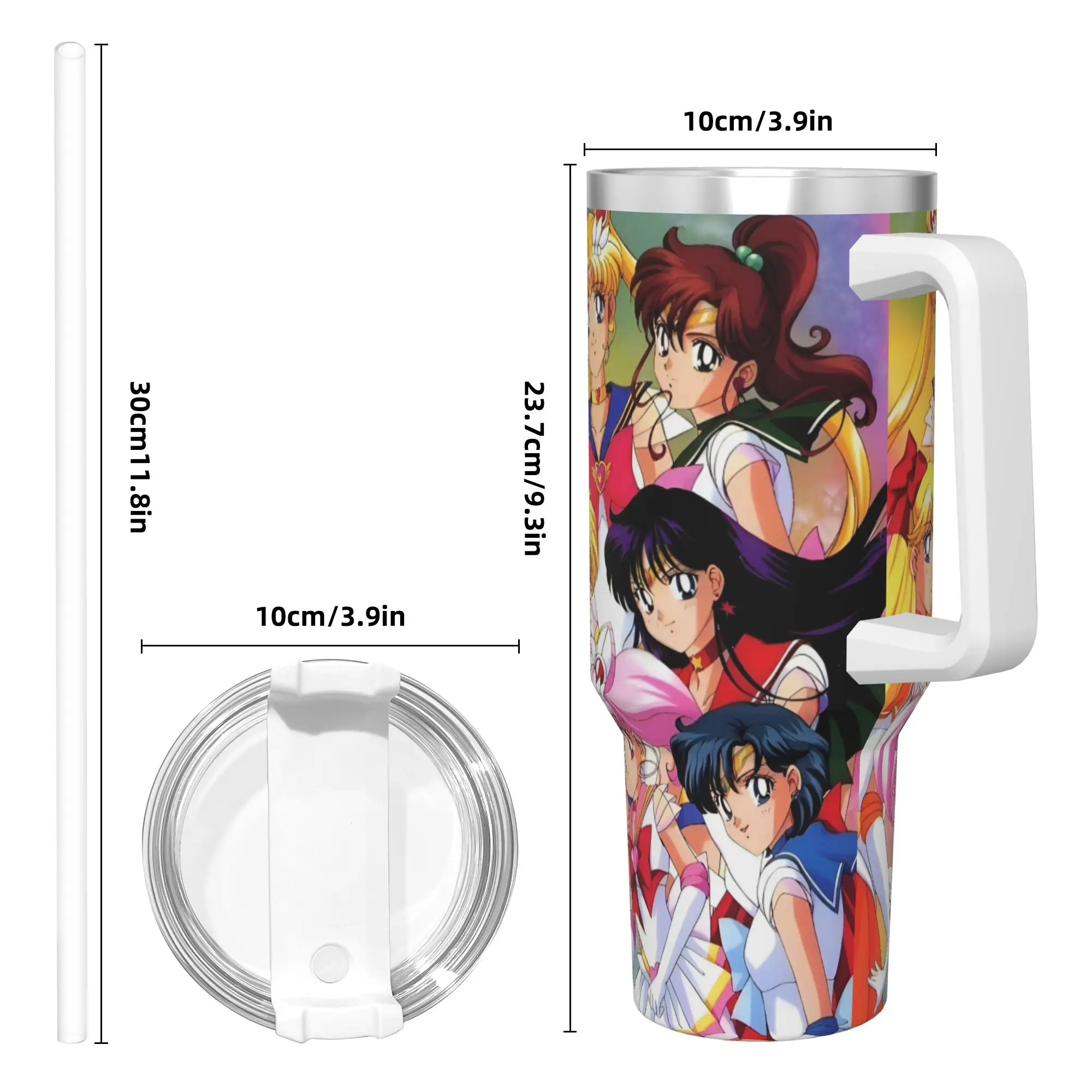 Фото S-Sailor M-Moon Аниме Стакан из нержавеющей стали для вождения Термокружка с соломинкой и крышкой Кружки на 40 унций Чашка для холодной и горячей воды Бутылка №4