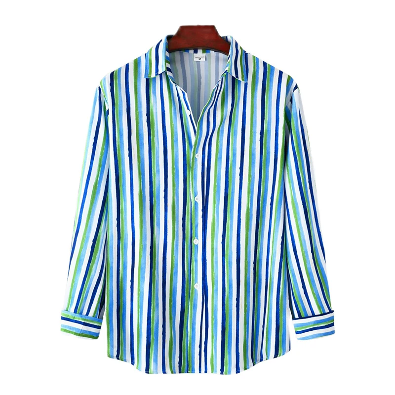 

Mens Vertical Striped Shirts 2023 Brand New Long Sleeve Buttons Casual Camisa Loose Breathable Printed Hawaiian Shirts Chemise