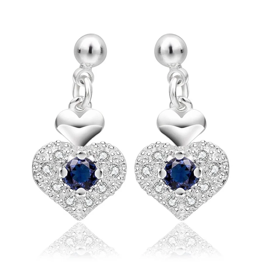 

women lady wedding party Romantic heart zircon crystal design lovely nice valentine gift Silver color Earring Jewelry