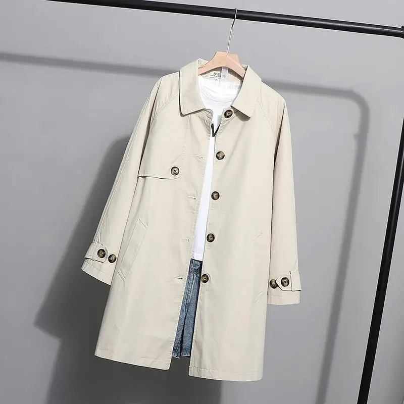 

Women Long Coat Trench Office Lady Autumn Winter Spring Wool & Blends Simple Turn-down Collar Wide-waisted Women Jacket