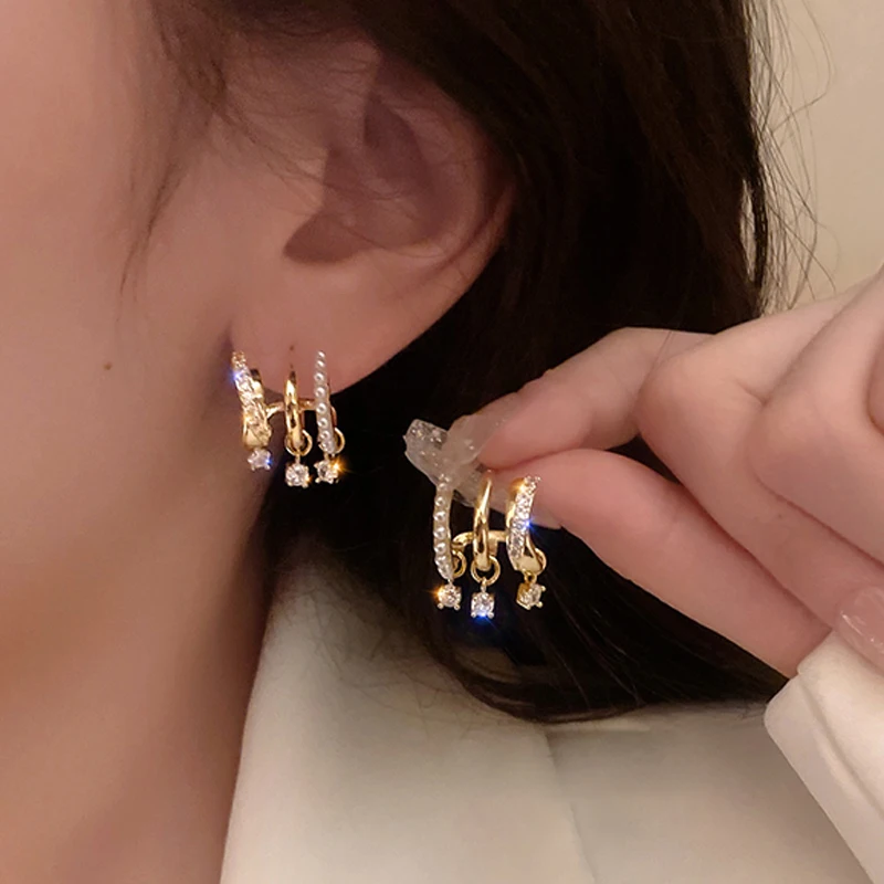 

Zircon Multi-layer Geometric Earrings for Women Temperament Drop Crystal Earings Party Jewelry Exquisite Gifts Korean