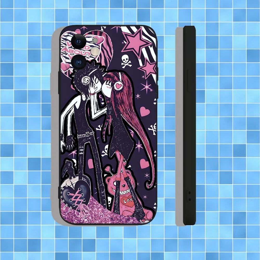 Фото Чехол для телефона Love Black And Cute Emo Goth для iPhone 16,15,14,13,12,11,Pro,Max,Plus,X,XS,XR,SE,8,7,Mini,мягкий силиконовый черный чехол №2