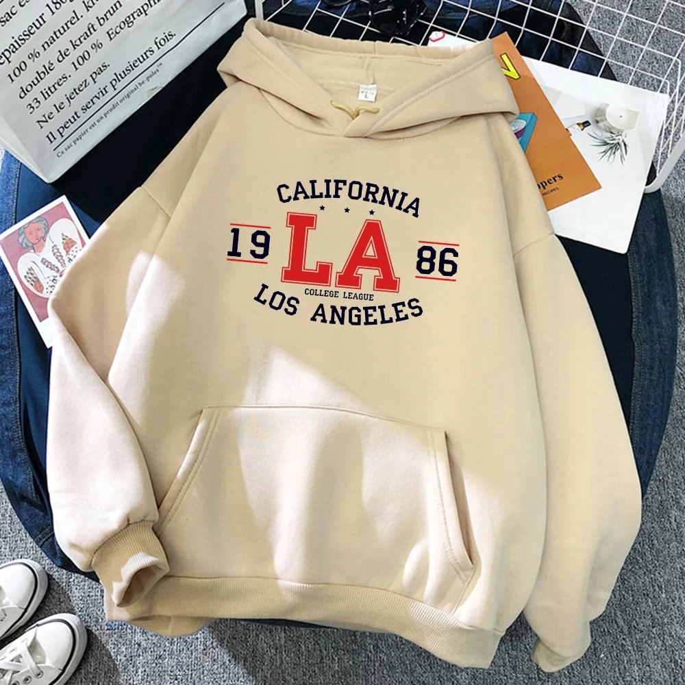 

California 1986 Los Angeles Prints Hoody Men Casual Crewneck Sportshirt Fashion Loose Clothes Fleece Pullover Mans Sweatshirt