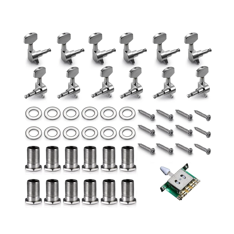 

1 Pcs 5 Way Pickup Selector Switch With 12Pcs Guitar String Tuning Peg Tuner Machine Heads Knobs