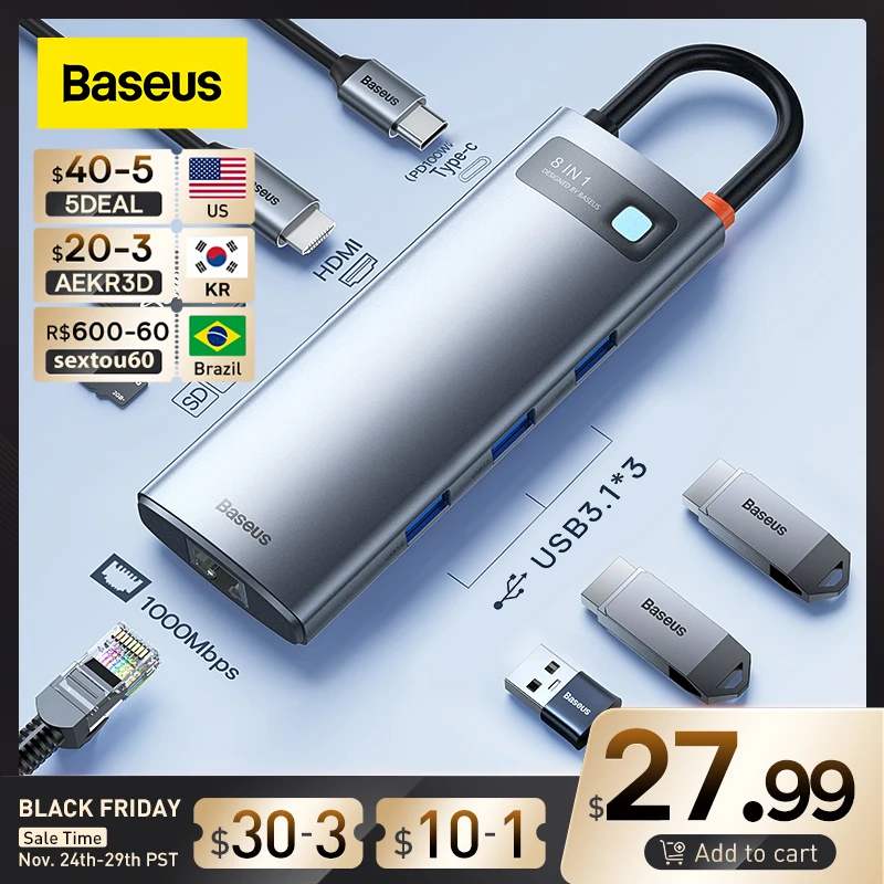 Baseus 4K 60Hz Hub USB 3.1 Splitter compatibile da USB C a HDMI per Macbook Pro adattatore Hub USB C multifunzione accessori per Laptop