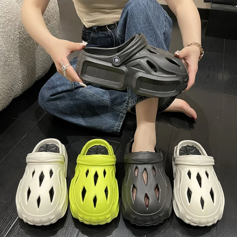 

Женские тапочки на плоской подошве, сплошной цвет, закрытый носок, средний каблук (3-5 см), тапочки из ЭВА, повседневные резиновые туфли для ма...