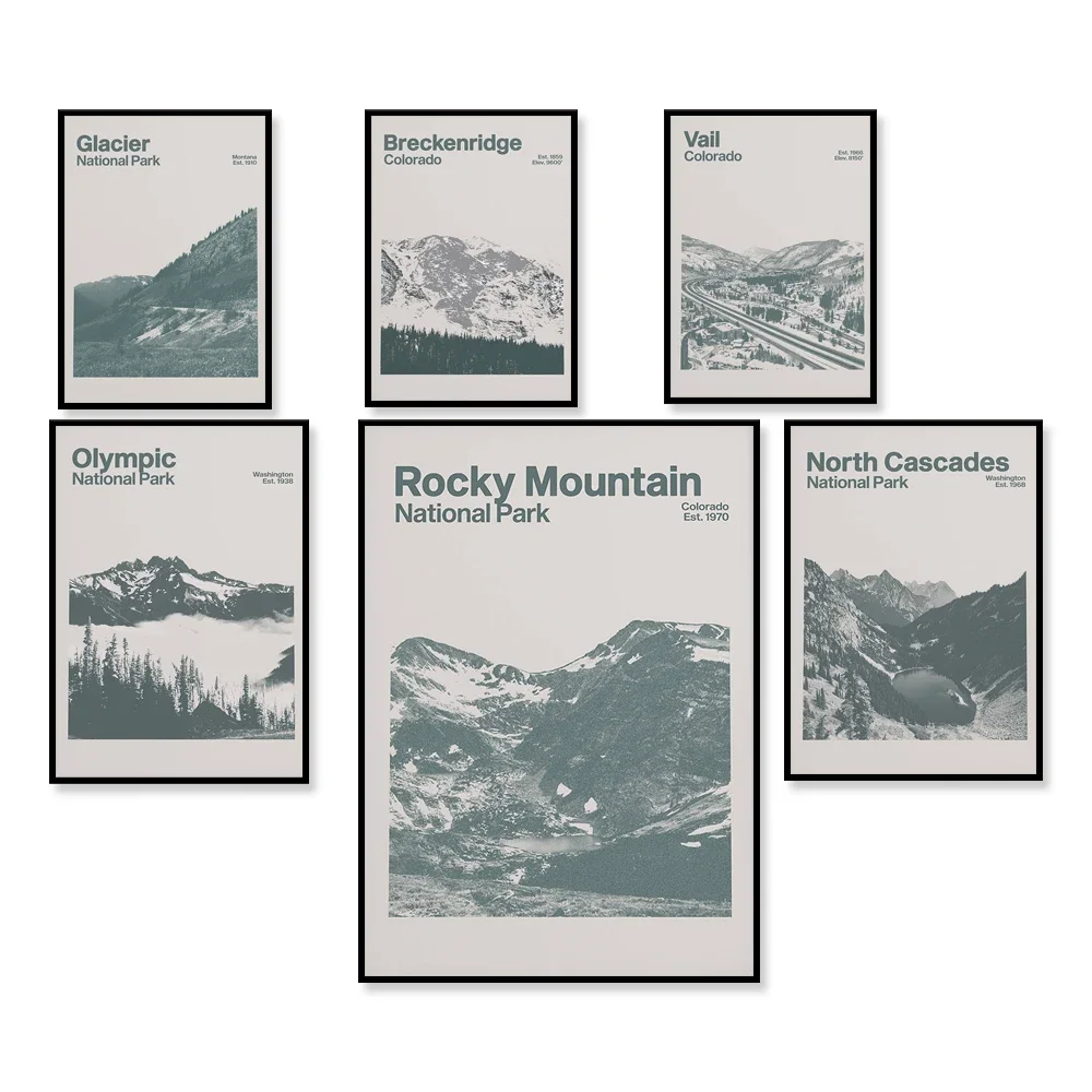 Mount Rainier Joshua Tree National Park Blue Ridge Drive Keystone Vail Colorado Breckenridge Ski Resort travel poster