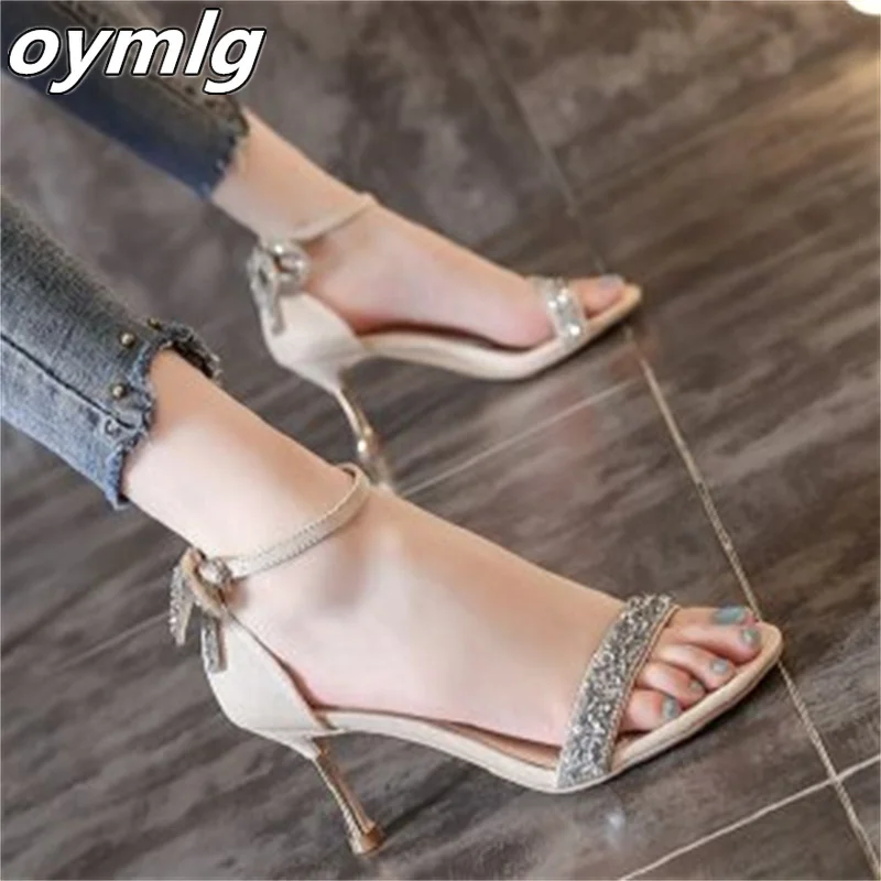 

Bow knot high-heeled women's sandals 2022 summer new design sense rhinestones with Roman temperament sandals women pumps