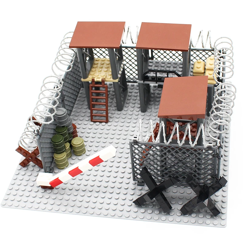 

Building Blocks WW2 Army Military Sentry Tower Combat Center Self Defense Weapon Accessories Pack Battlefield Bunkers Scene