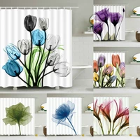 floral tulip printing flower shower curtain waterproof polyester fabric bathroom curtain with hooks 180x180cm decorative curtain