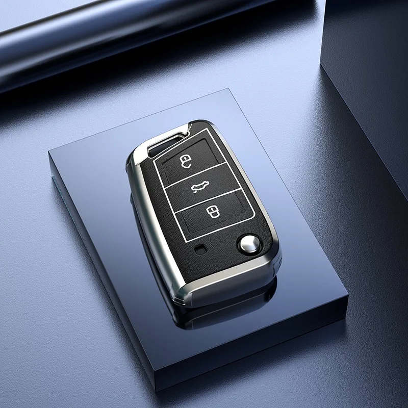

New Flip Key Case Cover For VW Polo Golf Tiguan Passat Seat Ibiza Leon FR Altea Aztec Skoda Octavia Kodiaq Karoq Car Keyless