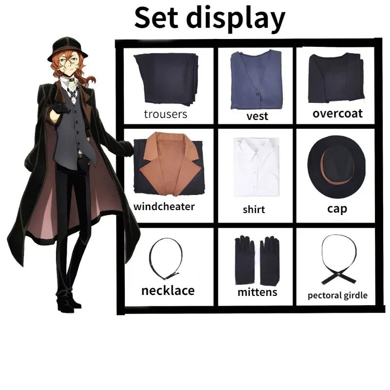Bungou Stray Dogs Pria Wanita Nakahara Chuuya Kostum Косплей Topi Парик Celana Jaket Sarung Tangan Perempuan Setelan Pakaian Anime