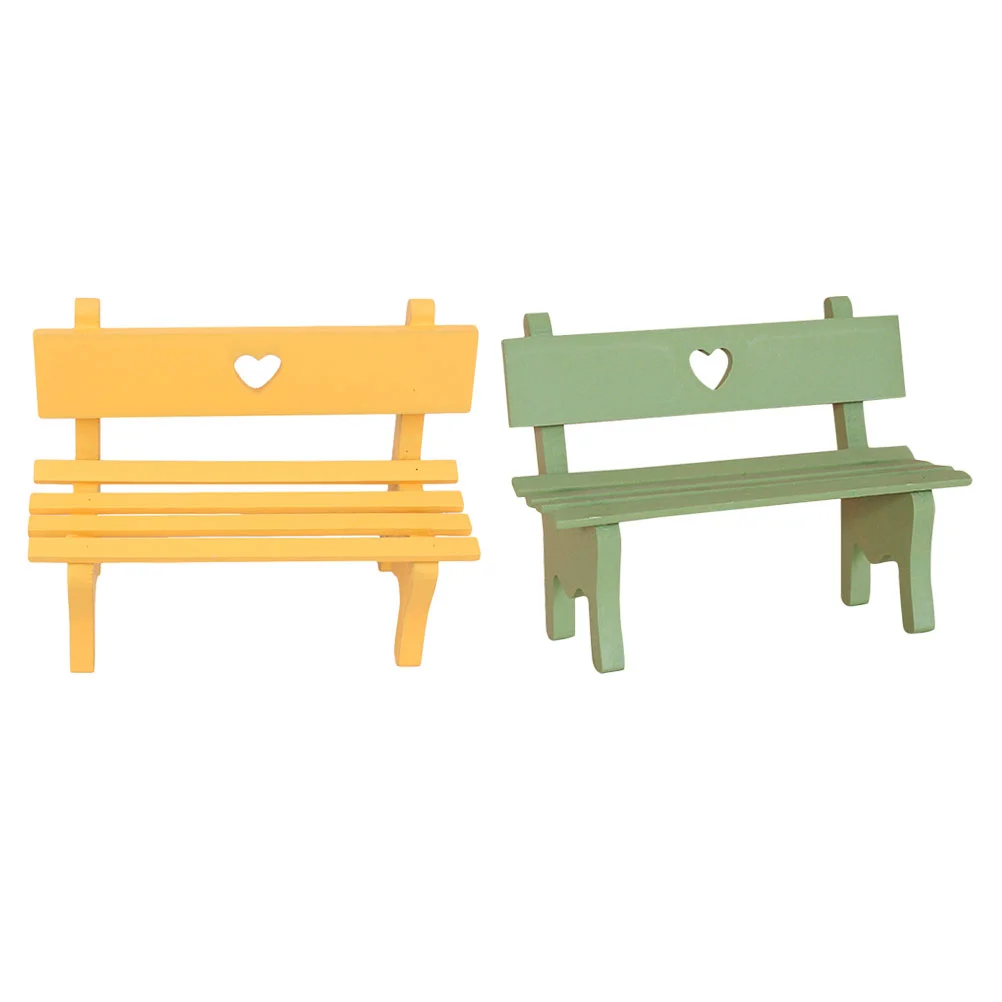 

2pcs Landscape Mini Bench Decoration Mini Wooden Bench Miniature Couch