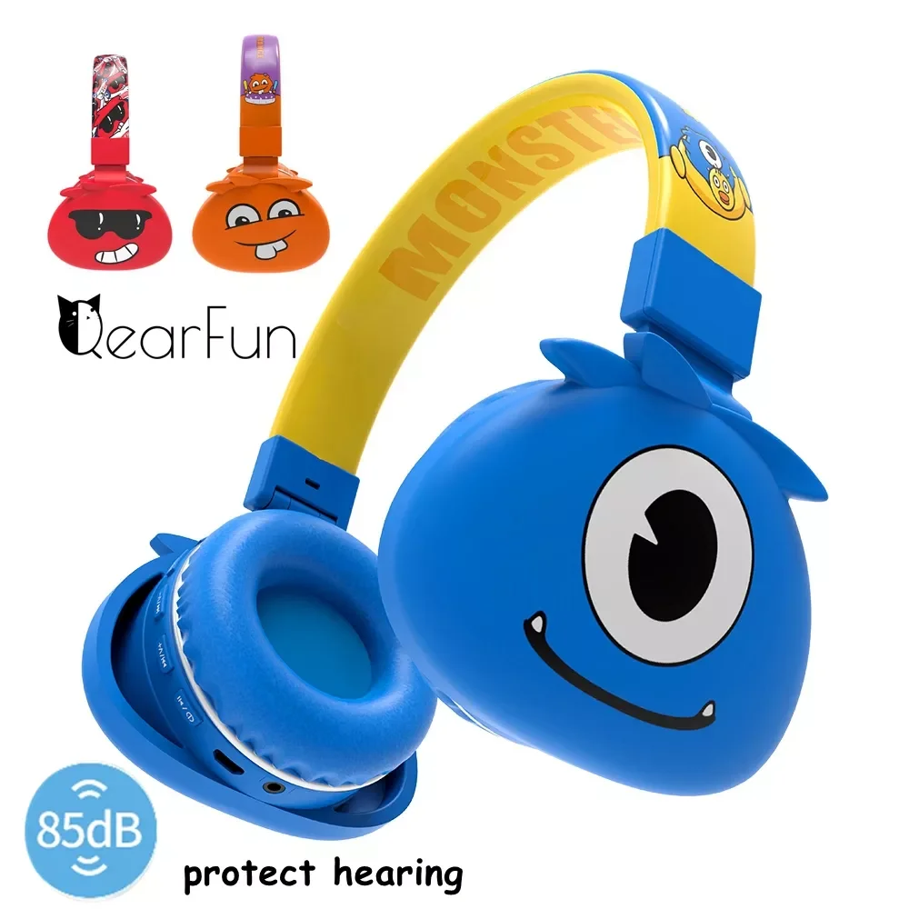 

85dB Monsters Wireless Headphones with Micrphone Boy Kids Cute Girls Stereo Music Bluetooth Headsets protect Children Model Gift