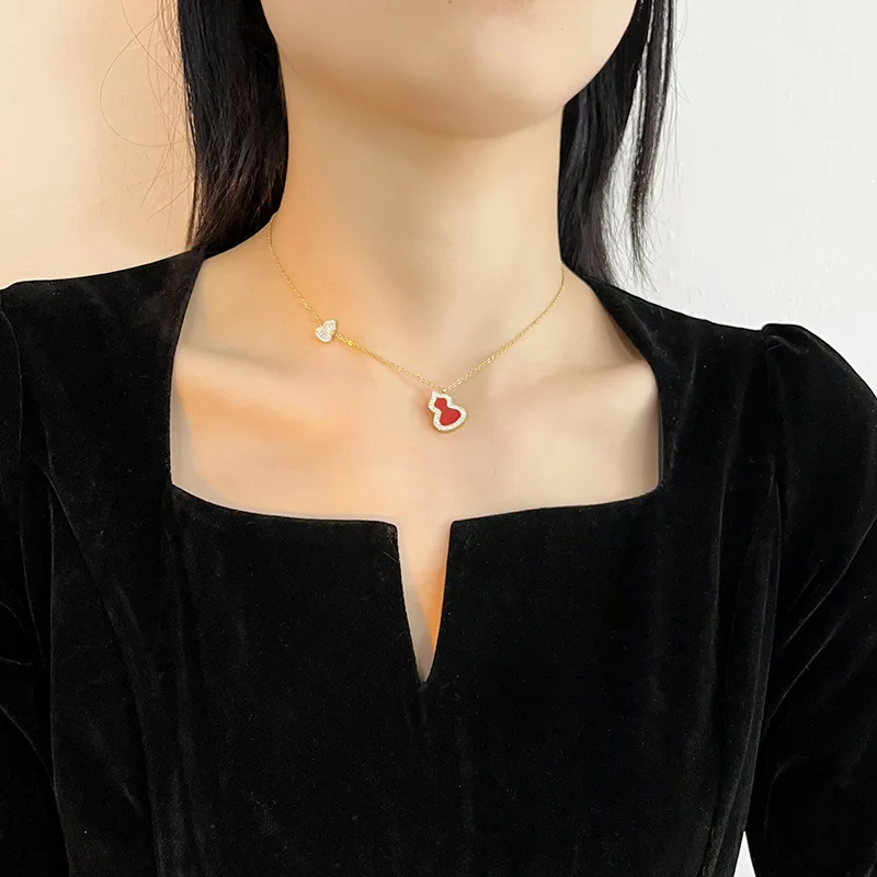 

Red Simple New Fashion Necklace Female Gourd Fortune Charm Pendant Collar Chain Korean Version Bracelet Wholesale Jewelry