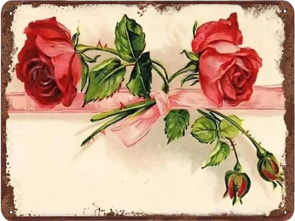 Thnkful &ampmp Blessed Rose Metl Tn Sgn Florl Vntge Wll Hngngng Decorton Holdy Brthdy Vlentne's Chrstms Tbletop