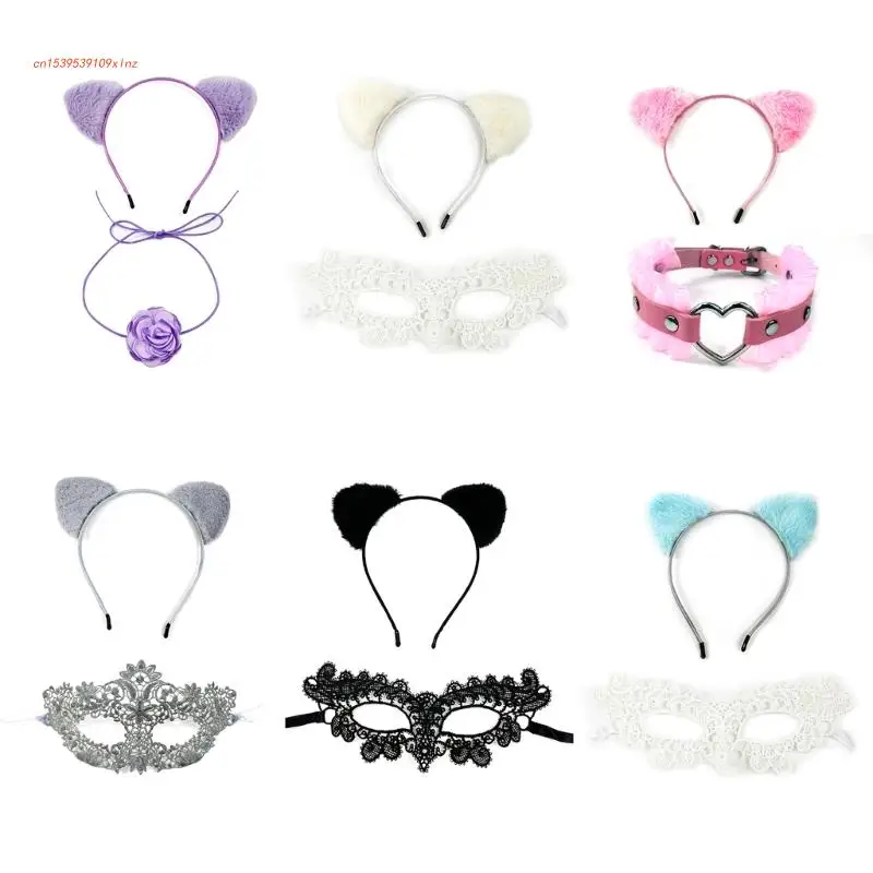 

2 Pieces Plush Headwear Half Face Mask Party Mask Venetian Mask Masquerade Mask