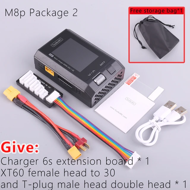 ToolkitRC M8P + 6S balancing board + XT60 female to XT30/T-plug male adapter