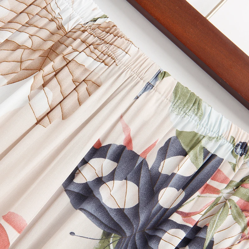 Plus Size Women's 100% Viscose Sleepwear Butterfly Print Short Pajama Set Contrast Piping Loose Pants Lougewear S-XXXL