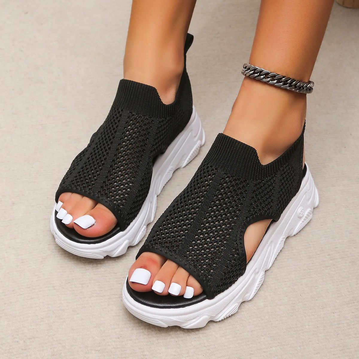 2023 Summer Women Sandals Breathabe Mesh Women Wedges Shoes Casual Slip On Comfort Walking Shoes Mujer Peep Toe Female