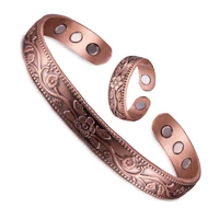 magnetic pure copper bracelet femme benefit 9mm vintage flower energy magnetic copper bracelet rings adjustable for women