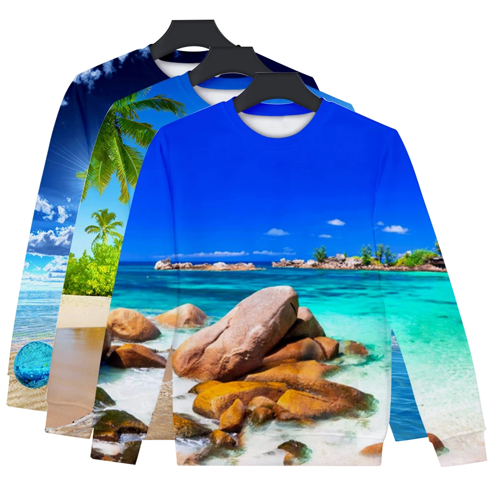 

Свитшот мужской из полиэстера, пуловер, спортивная одежда с длинным рукавом, круглый вырез, Повседневная пляжная одежда на осень