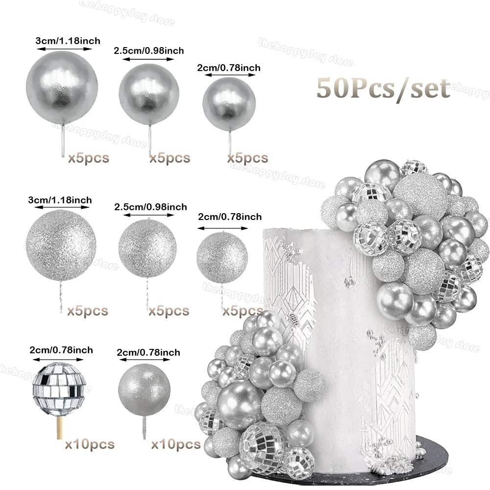 Серебряные диско-шары для торта 50 шт  MicroPlush