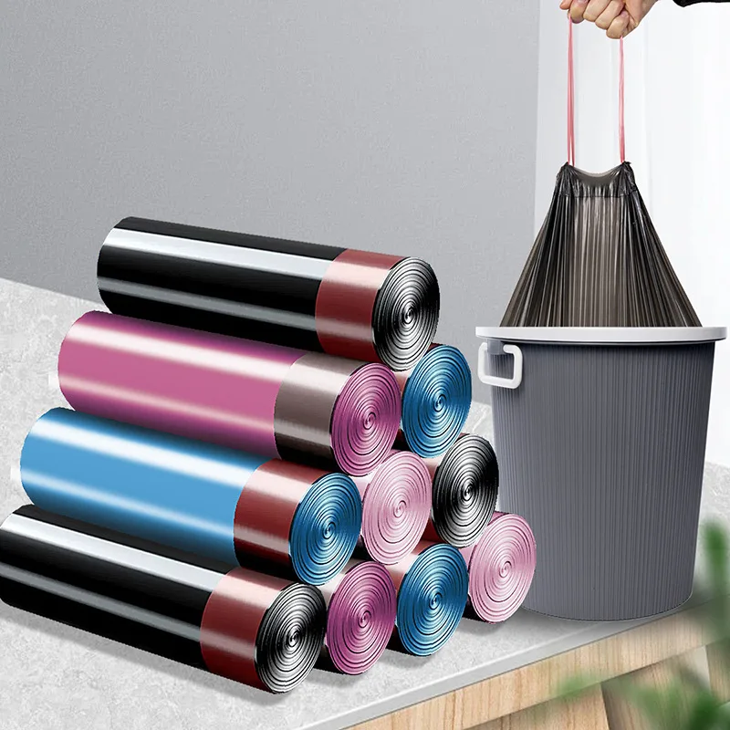 

1/5rolls Household Color Garbage Bag Thickened Draw Rope Portable Automatic Closure Disposable Kitchen Garbage Bag Plastic Bag