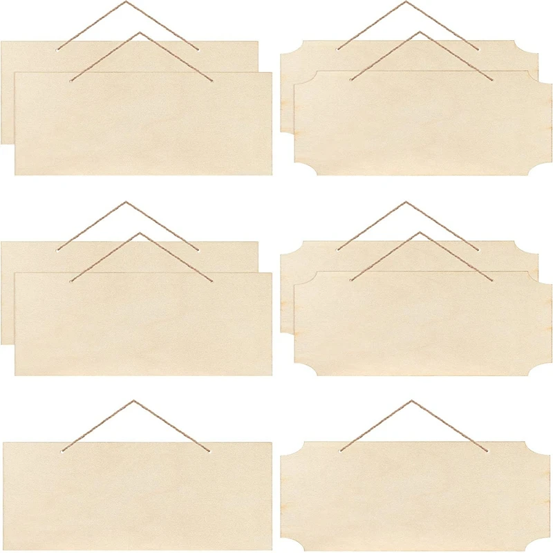 

10 Pieces Unfinished Hanging Wood Sign Rectangle Blank Wooden Plaque Banners With Ropes For Pyrography Painting Writing