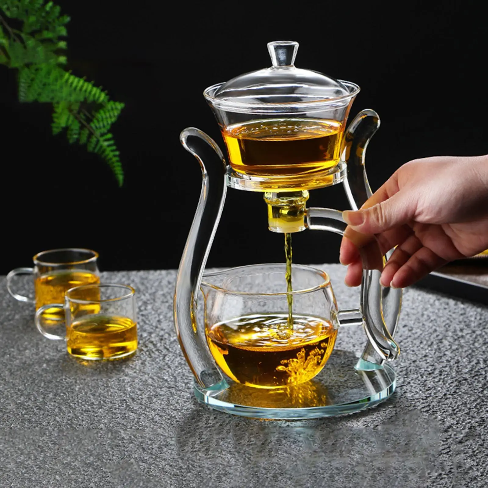 

Semi-Automatic Lazy Kungfu Glass Tea Set, Heat Resistant Teapot Tea Maker for Dining Room Office Tea House Gifts for Friends